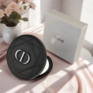 Dior Black Quilted Compact with Silver Accent